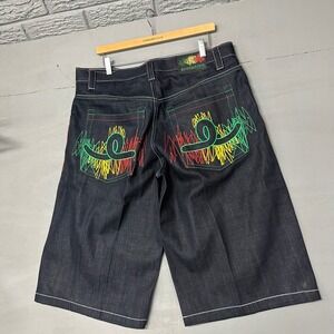 Evolution Baggy Fit Denim Shorts Rasta Colors Mens Size 34